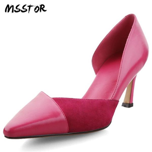 

msstor concise red shoes woman high heel black fashion casual shallow office pumps women genuine leather ladies 7cm dress