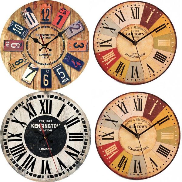 

wall clocks vintage wooden clock modern design silent home cafe office decor for kitchen art large gift