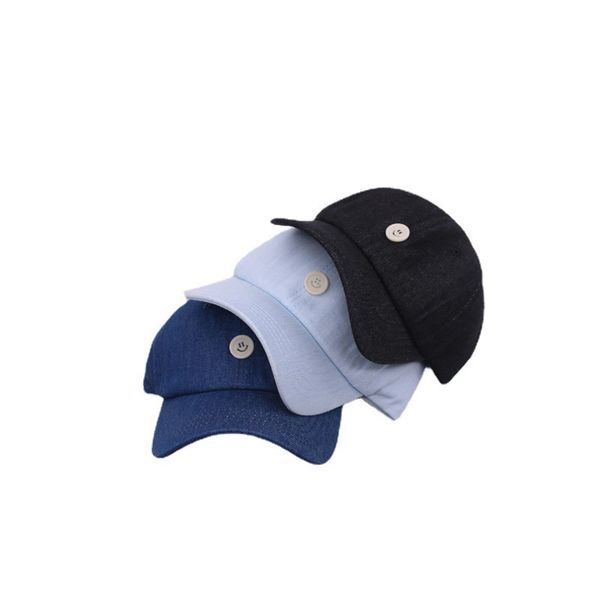 

net red chic cowboy button smiling face baseball cap summer men women are good to wear duck tongue sunshade hat, Blue;gray
