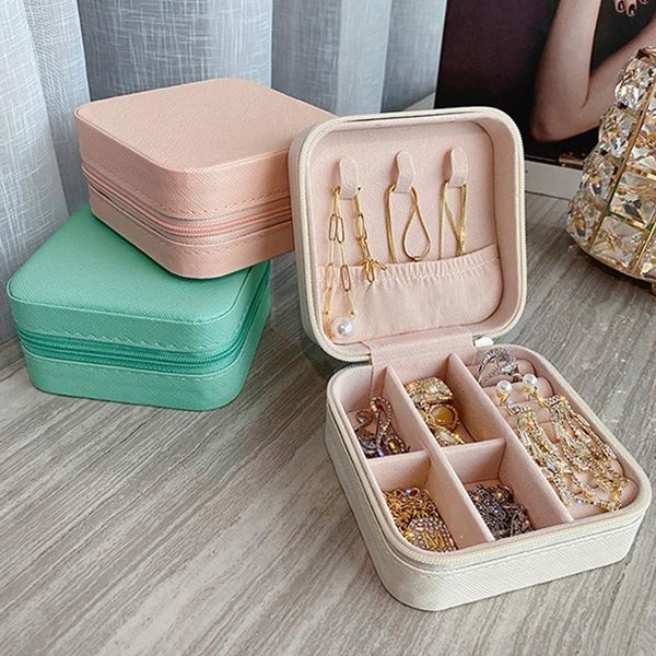 

storage boxes & bins pu jewelry organizer display travel case portable box leather earring holder