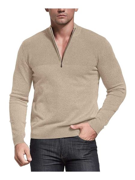 

men's sweaters fashion retro turtleneck sweater half zip casual pullover fall and winter brown knit grandpa's, White;black