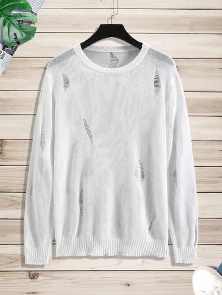 

men solid ripped sweater 56ab#, White;black