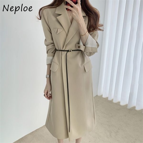 

neploe turn down collar short sleeve solid jacket women slim waist sashes work style ol coat femme spring new blazer 210423, Tan;black