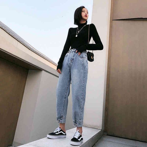 

jean women's waist black ladies white brem streetwear pants, Blue