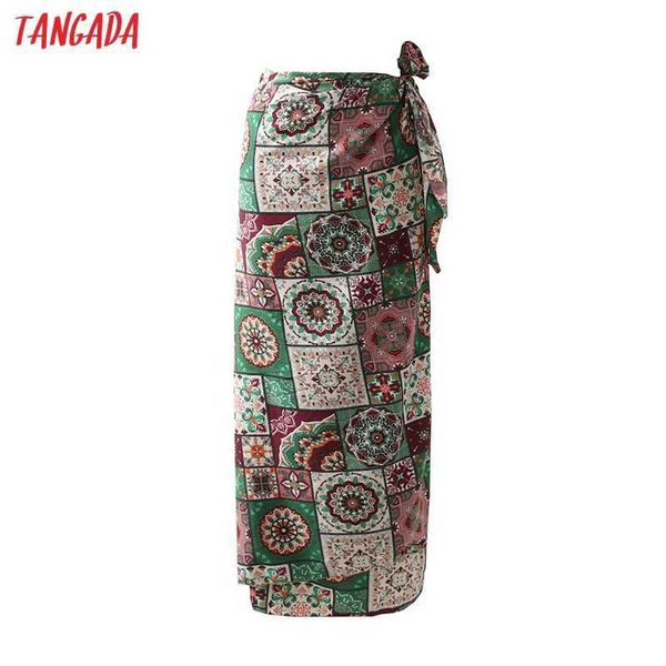 

tangada women vintage print beach midi skirt faldas mujer vintage side bow ladies chic mid calf skirts 1d279 210609, Black