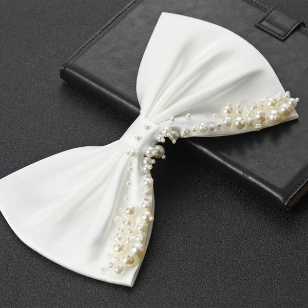 

hair clips & barrettes white satin bow hairpin with pearl decor korean-style bowknot barrette holder for girls bn, Golden;silver