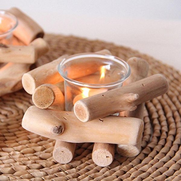 

candle holders retro driftwood holder creative tea light windproof candlestick romantic dinner table decor