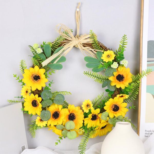 Fiori decorativi Ghirlande Girasole nordico Fiore Simulazione Ghirlanda Arte Porta Ghirlanda da parete Decorazione per feste di compleanno Ciondolo Soggiorno W