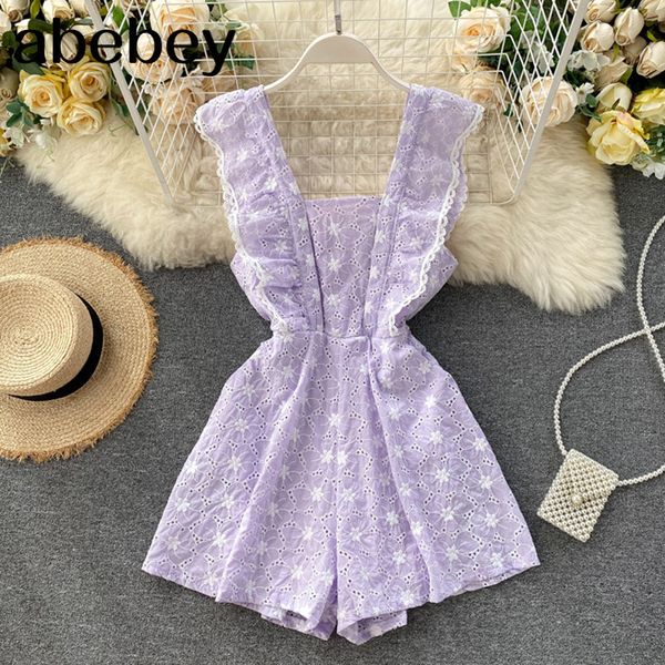 

women floral strap rompers retro hollow square collar sleeveless wide leg short casual fashion print 210512, Black;white