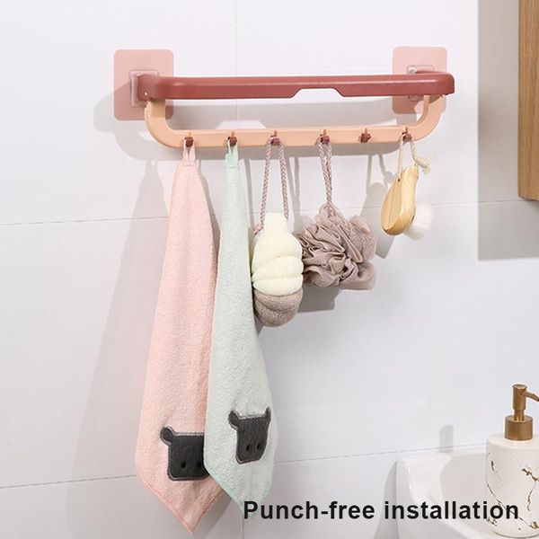 

towel racks bathroom kitchen hanger rack punch self-adhesive double layer folding holder with hooks lad-sale