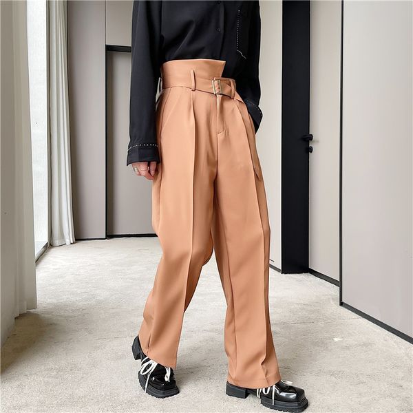 

men's pants irregular design high waist korean casual straight suit trousers net celebrities male streetwear fashion wide leg h9xb, Black