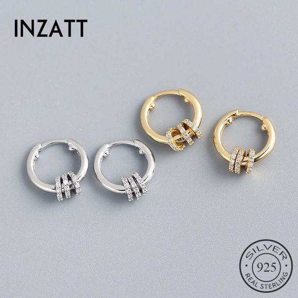 

inzareal 925 sterling silver zircon round huggies hoop earrings for fashion women party geometric fine jewelry accessories & huggie, Golden;silver