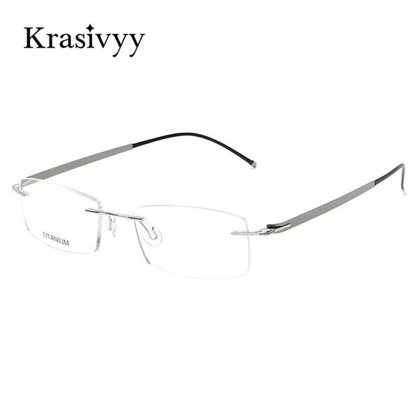 

fashion sunglasses frames krasivyy titanium glasses frame men european business design rimless optical prescription eyeglasses for women scr, Black