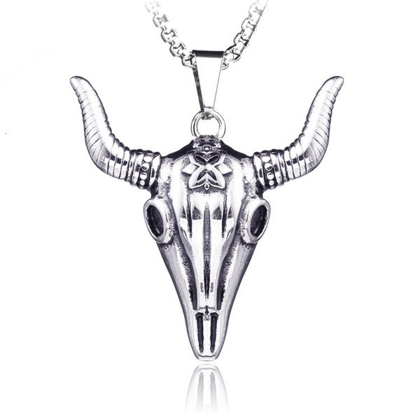 

hip hop street fashion men's cow bone necklace stainless steel sheep head pendant, Silver