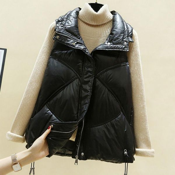 

women's vests 2021 women autumn winter solid color vest jacket sleeveless coat vintage warm cotton parka outwear female casual loose z, Black;white