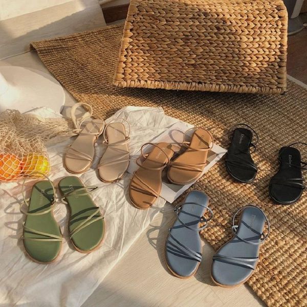 

sandals korean summer shoes 2021 version of the word with and slippers women's flat two wear, Black