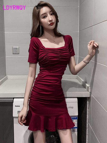 

irregular ruffled high waist skinny bag hip fishtail dress sheath office lady 210603, Black;gray