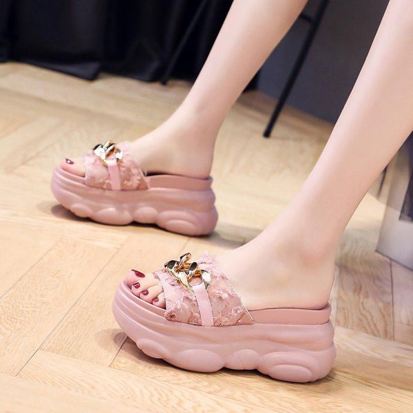 

sandals 2021 platform high slippers women open toe wedges summer soft slipper indoor outdoor leisure beach shoes black white