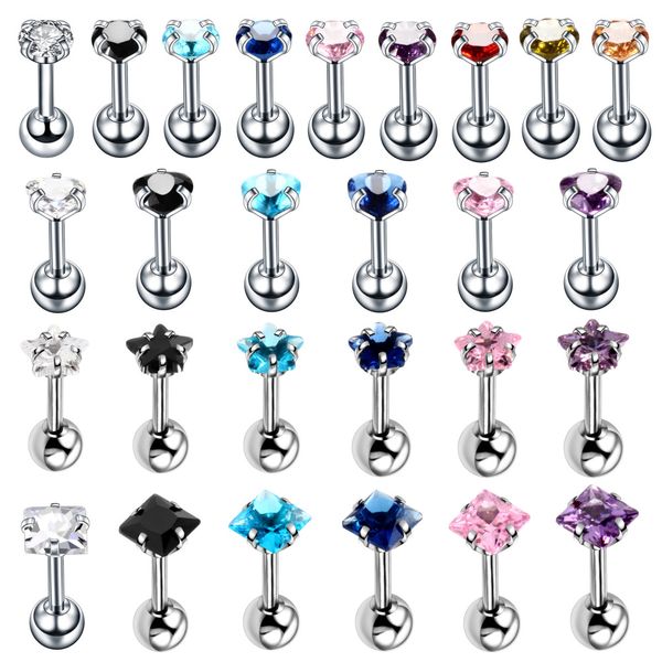 

2pcs round crystal studs earrings screw tunnels ball stainless steel female earrings mini small childern earring pierced ear oorbellen, Silver