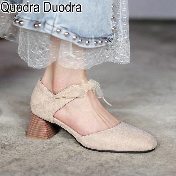 

dress shoes women's pumps thick high heels summer chunky round toe flock lace females big size 33-45 fashion plus 45 42, Black