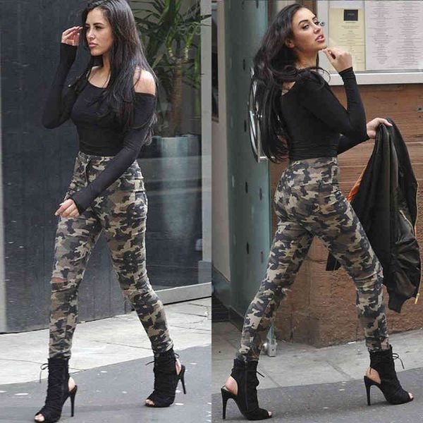 

jean women in high belt boyfriend ripped strech inferior camouflage print skinny jeans pants at height of the elastic knee cut afflicted, Blue