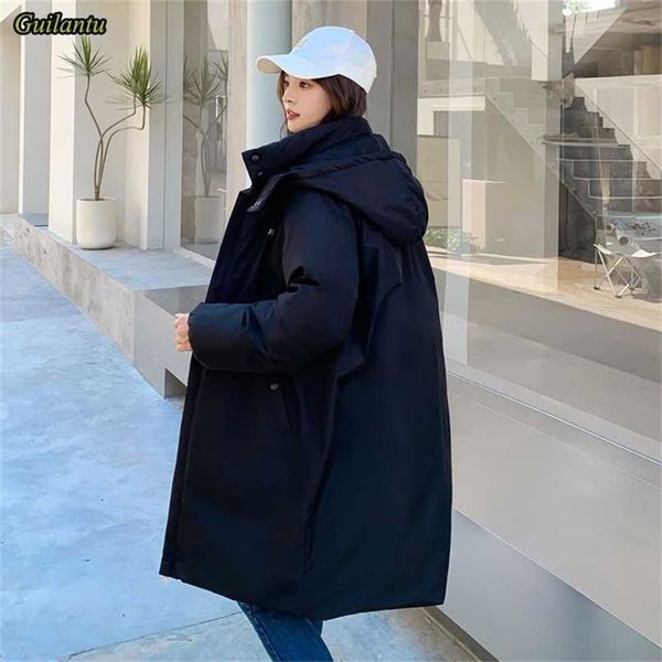

guilantu winter hooded long parkas women thick down cotton padded coat female casual loose puffer jacket oversize overcoat 211216, Black