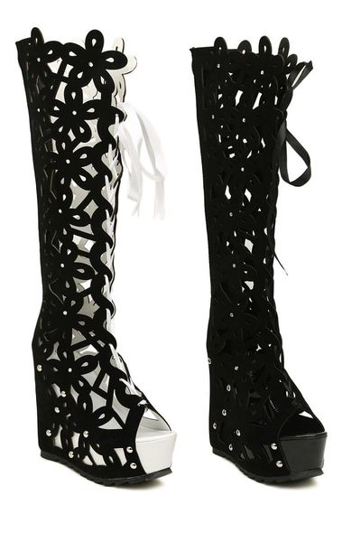 

sandals 2021 summer personalized high-heeled women's shoes ribbon color matching slope heel roman, Black