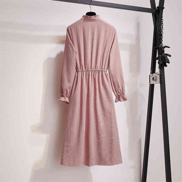 

dresses vintage stand-collar plaid women flare sleeve female a-line dress single-breasted winter vestidos femme vhn9, Black;gray