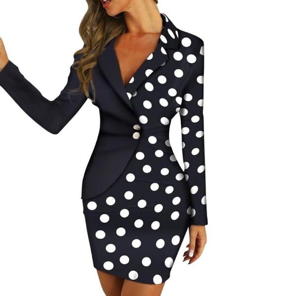 

casual dresses classy women bodycon dress elegant long sleeve polka dot patchwork white office lady 2021 spring summer vestidos robes, Black;gray