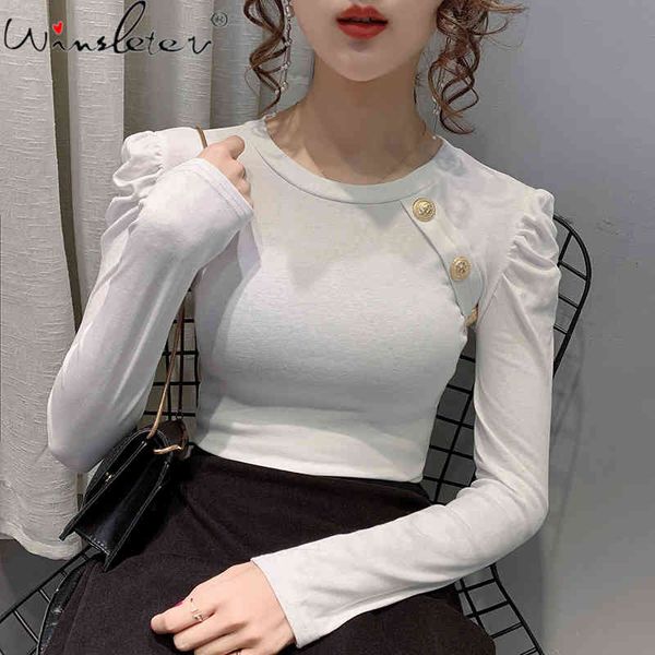 

women's t-shirt spring harajuku women korean style sleeve button cotton tees mujer camisetas bottoming shirt t07704 j18g, White