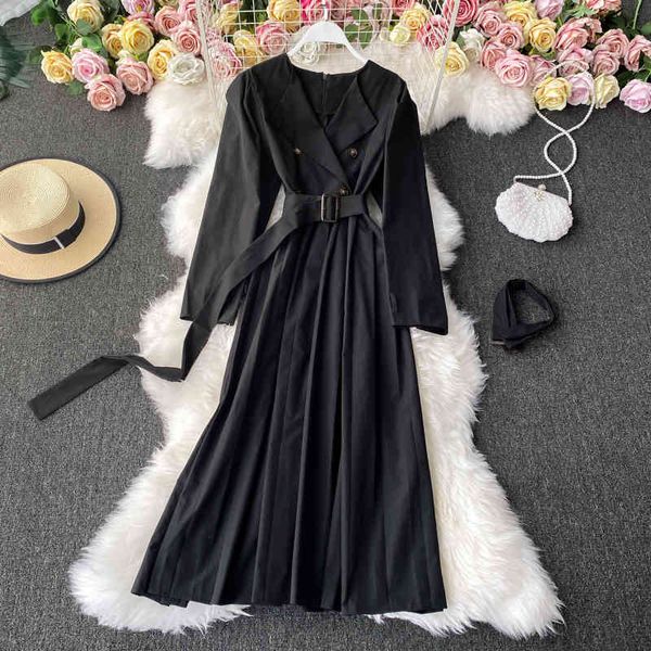 

dress autumn lady dressed in plied female carving sleeve collar, Black;gray