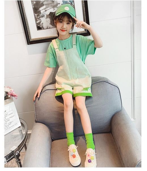 

family matching outfits 5-10 years old girls' cotton suit summer style girls children thin short sleeve clothes big children's two, Blue