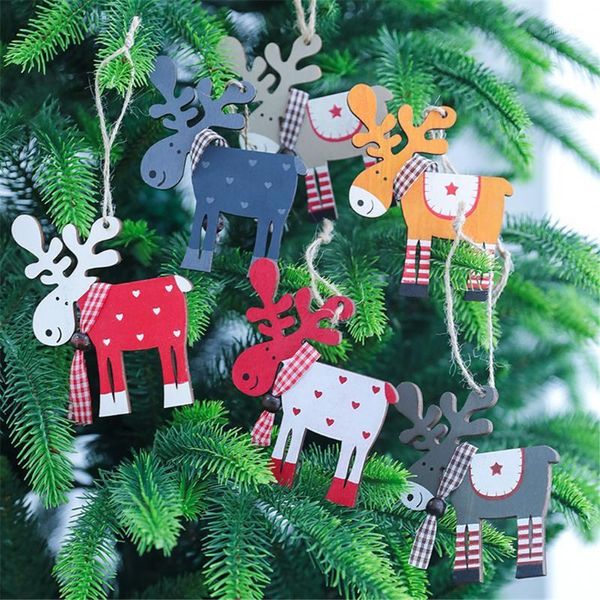

christmas decorations 2021 3pc wooden elk small pendant tree hanging ornaments for home