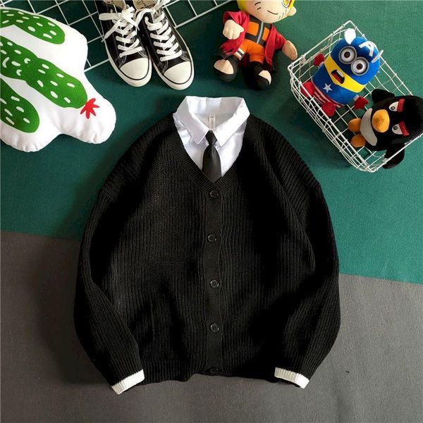 

men's sweaters autumn winter v-neck loose cardigans men single breasted casual oversized sweater female long sleeve knitted jumpers car, White;black