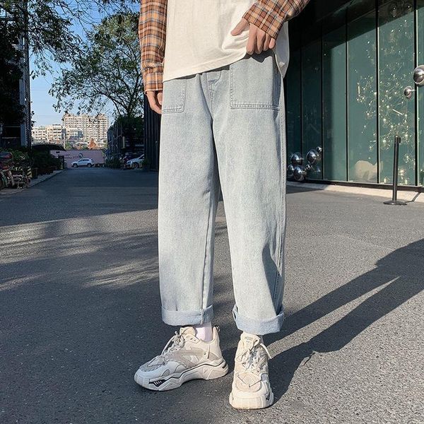 

men's jeans korean wide-leg fashion casual retro blue men streetwear loose hip-hop straight denim trousers mens s-2xl