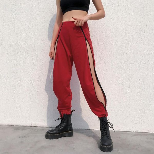 

women's pants & capris women full 2021 fashion spring summer female streetwear zipper high waist pant trousers casual sweatpants wp69, Black;white