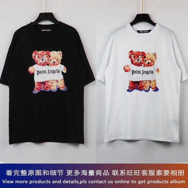 

angel pa/lm street tide casual round neck short sleeve t-shirt pa brokeback teddy bear smiley face letter half sleeve tee stey, White;black
