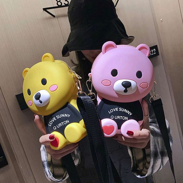 

outdoor storage bag2019 cartoon zero purse female new cartoon bear silicone single-shoulder mobile phone crossbody bag small fashion jelly b