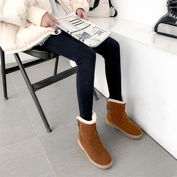 

boots monerffi fashion women winter warm snow faux suede ankle for female shoes botas mujer plush, Black