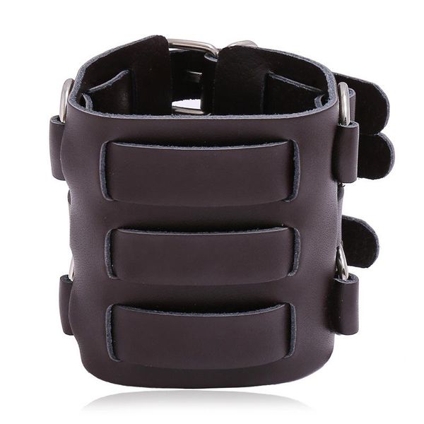 

bangle jessingshow vintage leather bracelet & men wide cuff male punk rock jewelry cowhide wristbands, Black