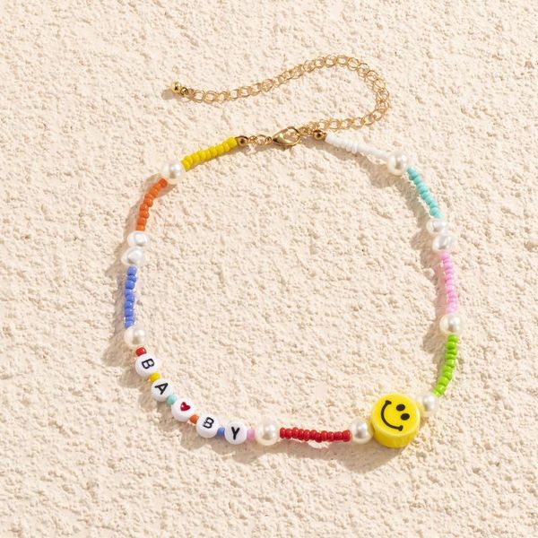 

chains 2021 fashion colorful beaded necklace choker geometric heart for women girls summer party aesthetic jewelry, Silver