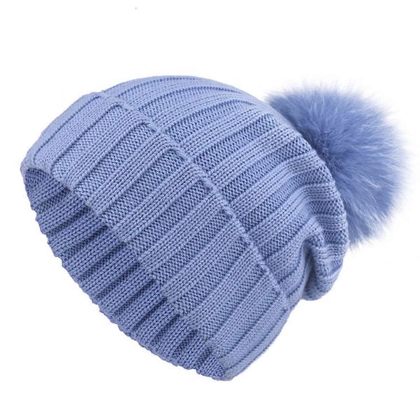 

winter female korean blue solid wool knitted hat ball warm fox 2021, Blue;gray