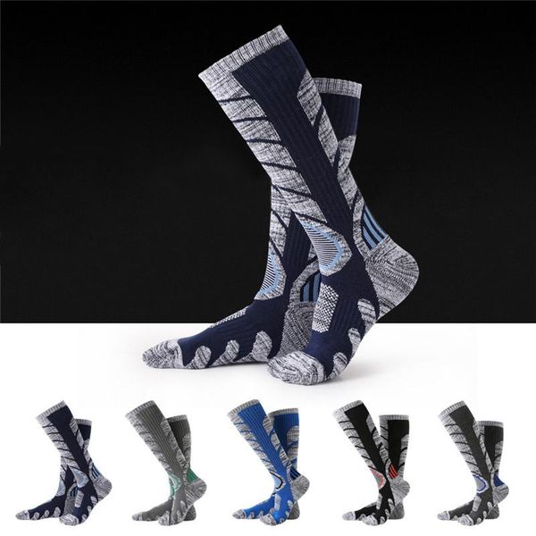 

sports socks cycling compression stockings long tube road bicycle thick cotton thermal outdoor racing sock for men women, Black