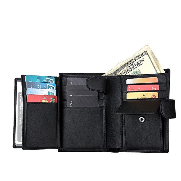 

first layer cowhide men's wallet retro men rfid european and american fashion leather card wallets, Red;black