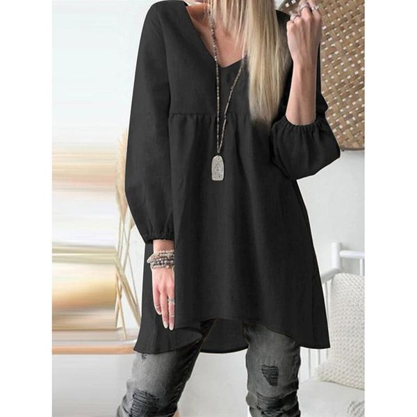 

casual dresses autumn dress woman solid mini for women 2021 plus size v neck a-line long sleeve ladies drop 4xl, Black;gray