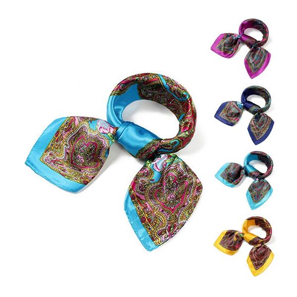 

scarves china embroidery square scarf hair tie band for business party women elegant vintage skinny retro head neck silk satin, Blue;gray