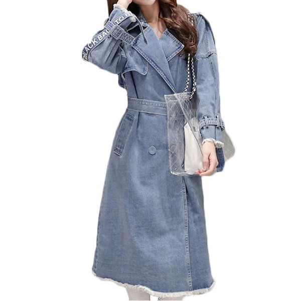

women's trench coats 2021 spring autumn women denim windbreaker korean slim splice coat fashion womens belt casual e103, Tan;black