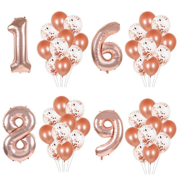 

party decoration romantic rose gold number balloons set birthday foil latex ballons wedding supplies