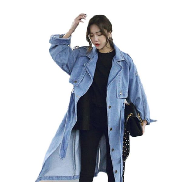 

women's trench coats wsyore plus size korean loose denim windbreaker coat spring and autumn women mid-long belt female ns2765, Tan;black