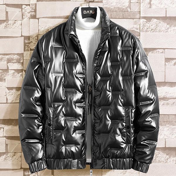 

men's wool & blends 2021 winter jacket men casual warm 80% duck down coat male pu leather thicken man's windproof fashion black